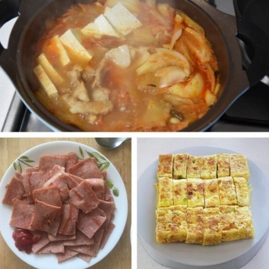 김치찌개 + 스팸구이 + 계란말이